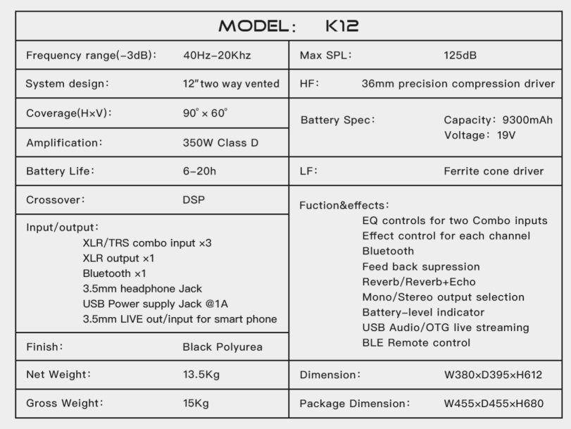 thong so ky thuat loa di dong pd k12