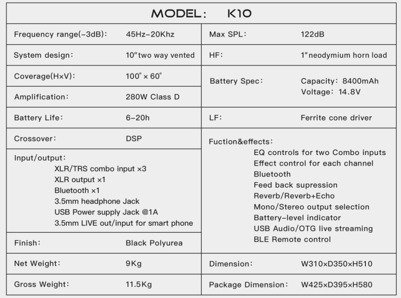 thong so ky thuat loa pd k10