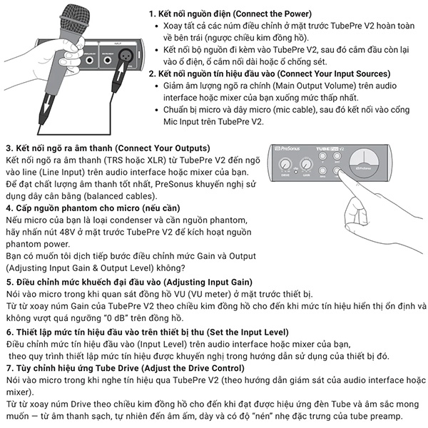 huong dan su dung preamp presonous tubepre v2
