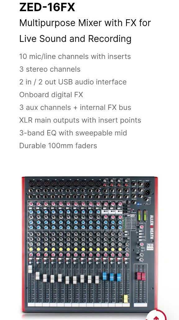 mixer allen heath zed 16fx cho trinh dien