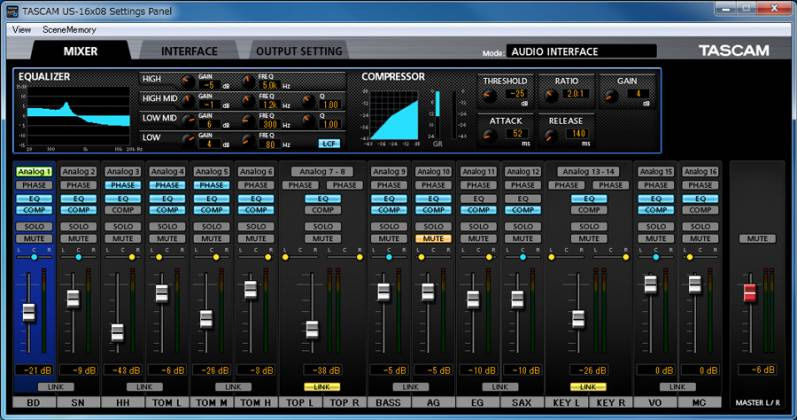 ung dung dieu khien soundcard tascam us 16x08