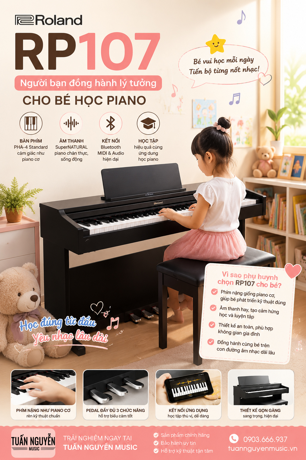 Roland RP107 phù hợp cho khởi đầu quá trình học nhạc của trẻ