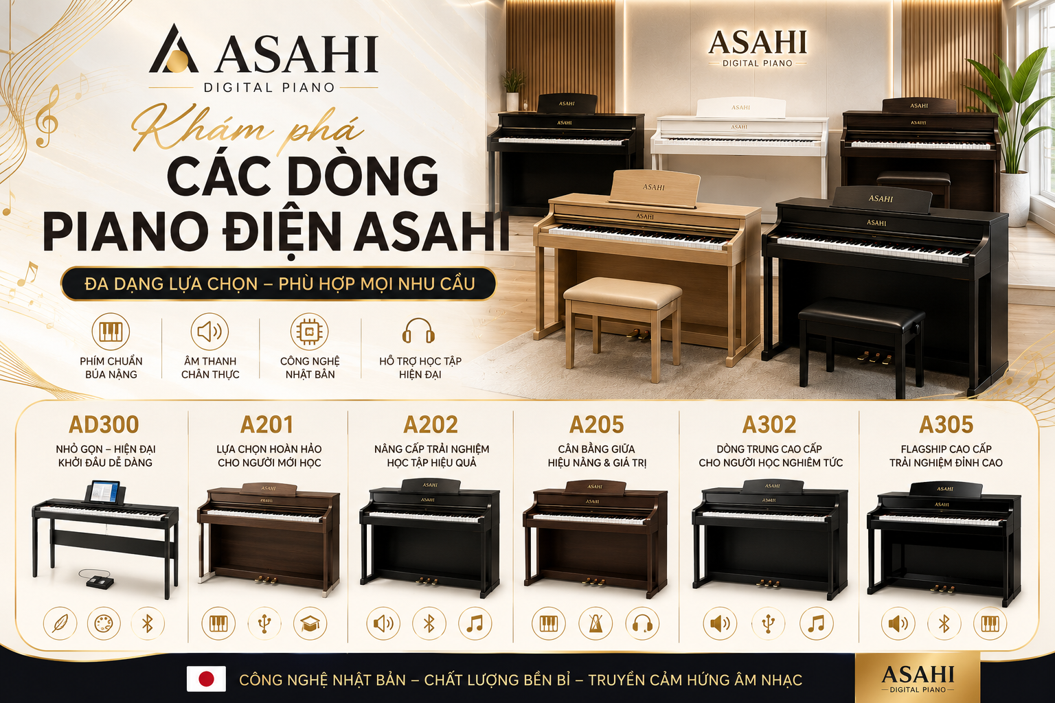 Tổng quan về các dòng piano điện Asahi